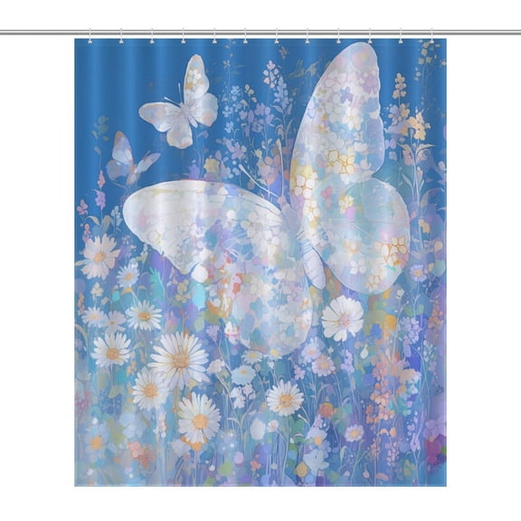 Dancing Butterflies Shower Curtain Cloth Fabric Bathroom Decor with Hooks