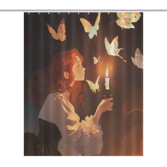 Dancing Butterflies Shower Curtain Cloth Fabric Bathroom Decor with Hooks