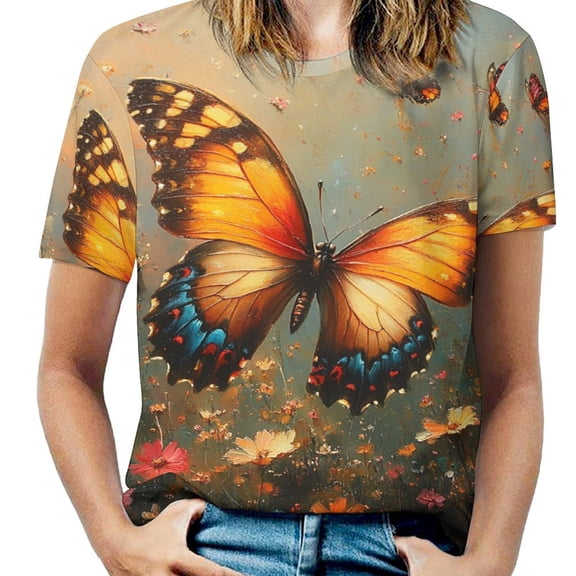 Dancing Butterflies T Shirts Basic T-Shirt Short Sleeve Ladies Tee Shirt Summer Graphic Clothing