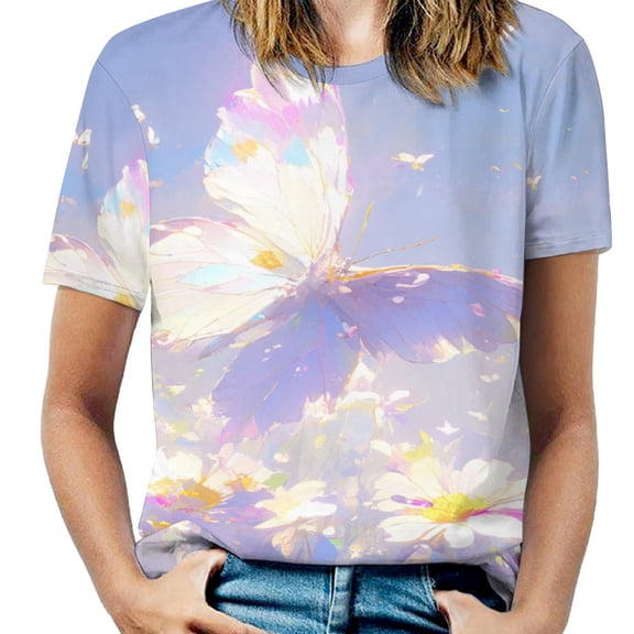Dancing Butterflies T Shirts Basic T-Shirt Short Sleeve Ladies Tee Shirt Summer Graphic Clothing