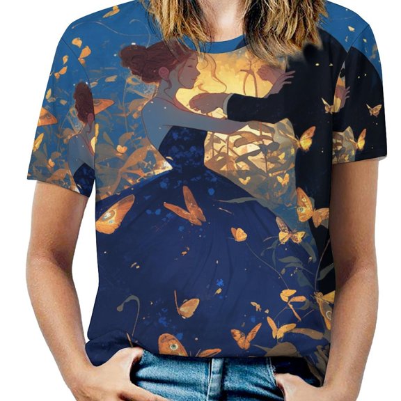 Dancing Butterflies Women's Short Sleeve T-Shirt Crew Neck Casual Summer Trendy Loose Fit Tops