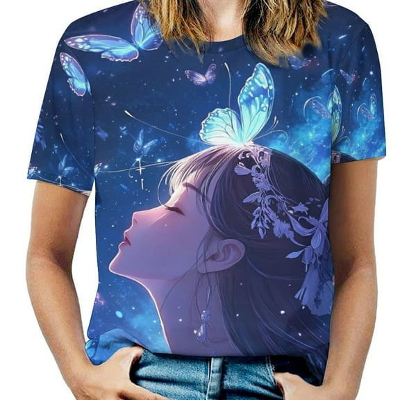 Dancing Butterflies Women's Short Sleeve T-Shirt Crew Neck Casual Summer Trendy Loose Fit Tops