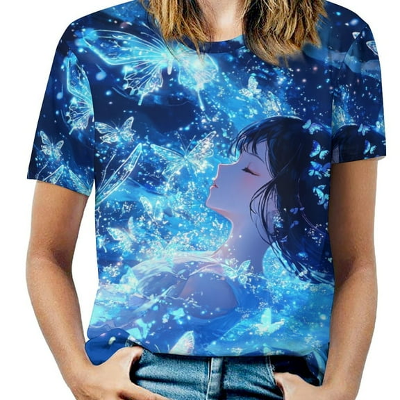 Dancing Butterflies Women's T-Shirt Short Sleeve T Shirts Tops Tee Ladies Loose T