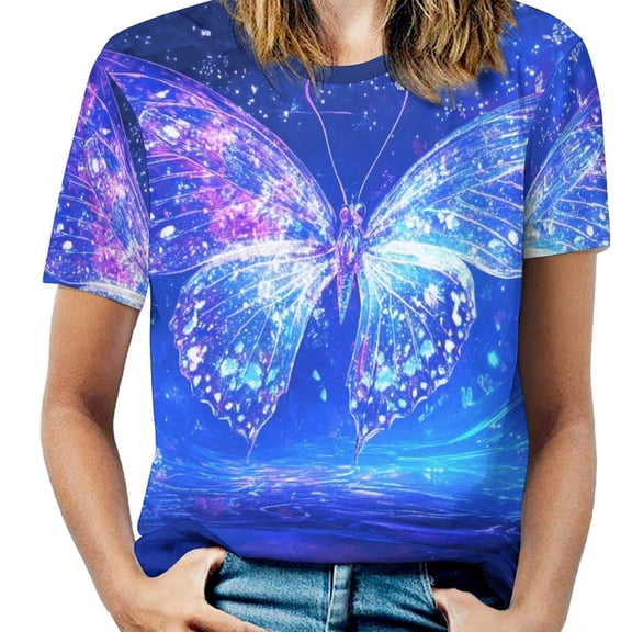 Dancing Butterflies Women's T-Shirt Short Sleeve T Shirts Tops Tee Ladies Loose T
