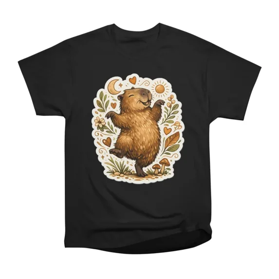 Dancing Capybara Cute Happy Woodland Animal Illustration T-Shirt Tee ...