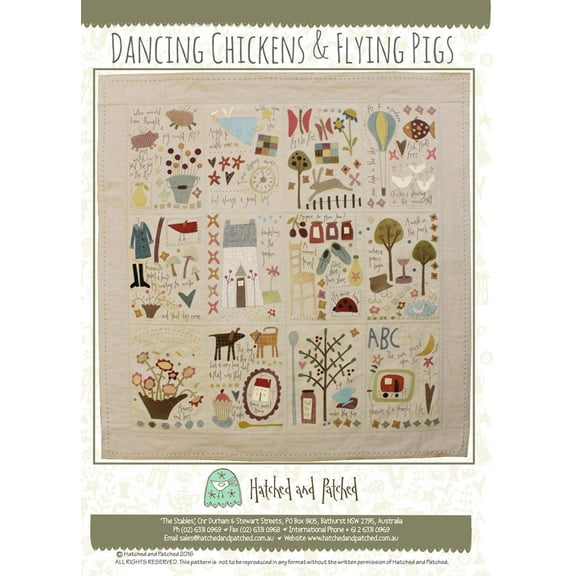 Dancing Chickens and Flying Pigs Applique Quilt Pattern by Anni Downs of Hatched and Patched