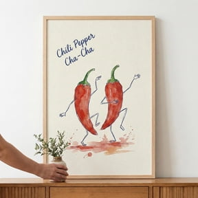 Dancing Chili Pepper Poster, Whimsical Kitchen Food Wall Art