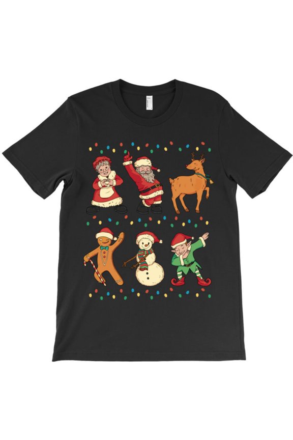 Dancing Christmas Characters Funny Dabbing Flossing St. Nick Mrs. Claus Graphic T-Shirt G3728, Up to 5XL