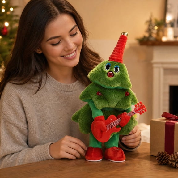 Dancing Christmas Tree Decoration, Electric Singing Swinging Lighted Holiday Toy with Music and Motion for Tabletop, Mantel, Living Room and Seasonal Party Display, A