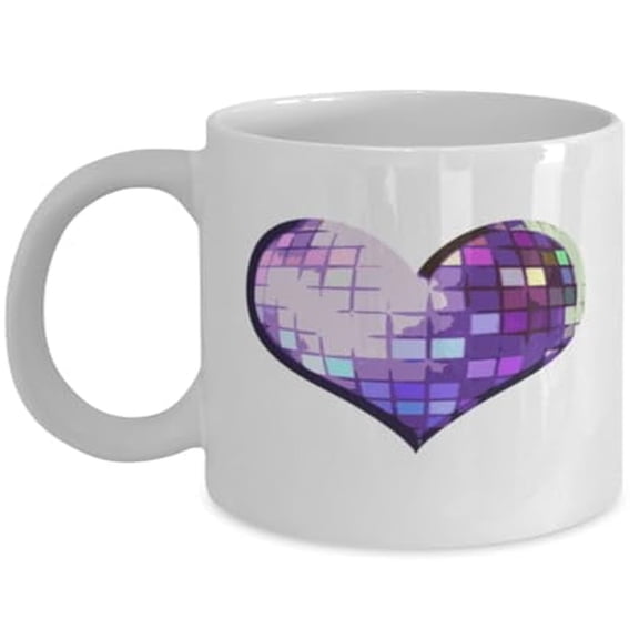 Dancing 11 oz Coffee Mug - Disco Heart Ball Gift White Ceramic