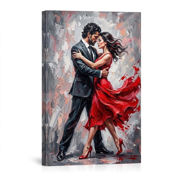 Dancing Couple In Red Dress And Suit Romantic Tango For Home Bedroom Living Room Canvas