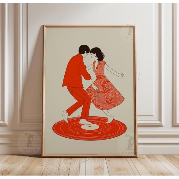 Dancing Couple Retro Love Dance Minimal Romantic Figure Poster, Thoughtful Decorative Theme For Home, Office And Gallery Wall Decor