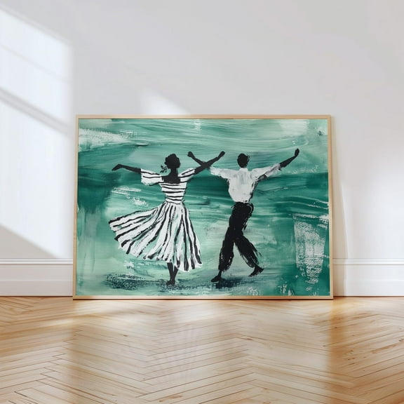 Dancing Couple Silhouette Print, Black And White Abstract Art, Teal Background, Modern Minimalist, Dance Art Wall Art, Modern Wall Decor, 8x12 UNFRAMED