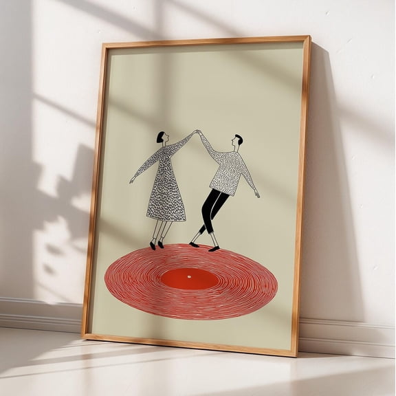 Dancing Couple Vinyl Record Poster, Minimalist Romantic Wall Art, Unframed Paper Poster 8x10in