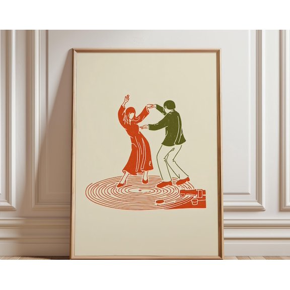 Dancing Couple Vinyl Record Wall Art Print, Unframed Paper Poster 8x10in