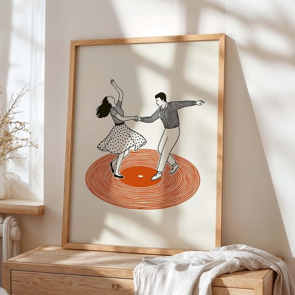Dancing Couple Vinyl Retro Record Player Music Wall Picture, Unframed Paper Poster 8x10in