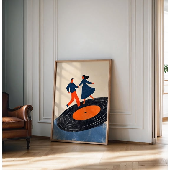 Dancing Couple Wall Art Print Retro Record Player Poster Vintage Music Print Retro Vinyl Record Music Poster Album Cover Art