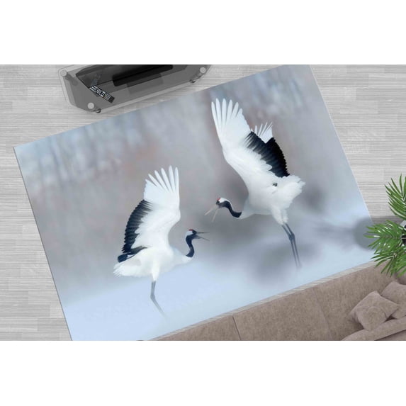 Dancing Cranes Rug, Wild Animal Rugs, Dancing Birds Rug, Animal Rugs, Home Decor Rug, Nursery Rug, Bridesmaid Gift, Machine Washable Rug, 3.3'x6.5' - 100x200 cm