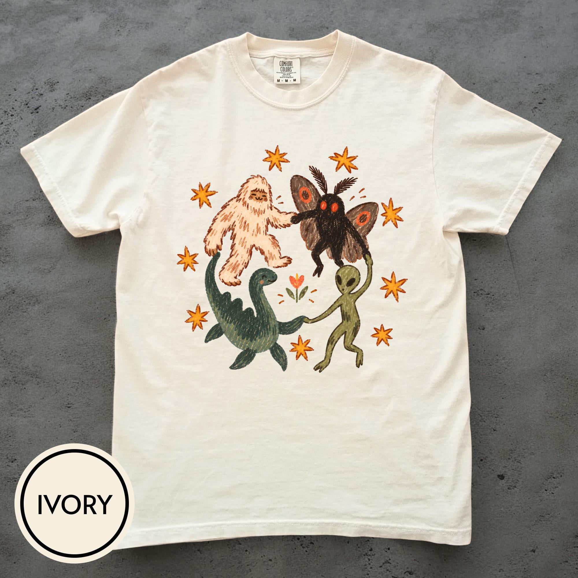 Dancing Cryptids Graphic Tee, Bigfoot Mothman Alien Vintage Unisex ...