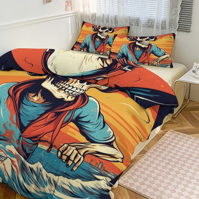 Dancing Cute Skull Man Bedding Set with Zipper Closure for Girls & Boys