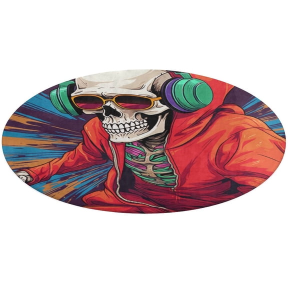 Dancing Cute Skull Man Round Rugs -Washable Non-Slip Small Round Area Rug Throw Soft Circle Rugs for Bedroom, Modern Print Indoor Carpet for Entryway Sofa Living Room