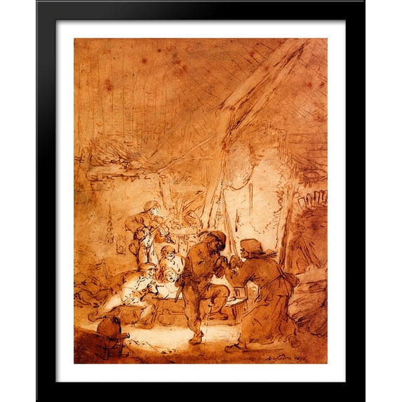 Dancing Farmers 28x34 Large Black Wood Framed Print Art by Adriaen van Ostade