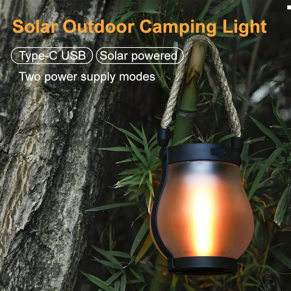 Dancing Flame Solar Lantern Outdoor Lights – Decorative Flickering Flame Garden Lanterns with Dual Charging (USB & Solar), 2 Lighting Modes, Hanging LED Lights for Yard, Patio, Porch Decor (1PC)