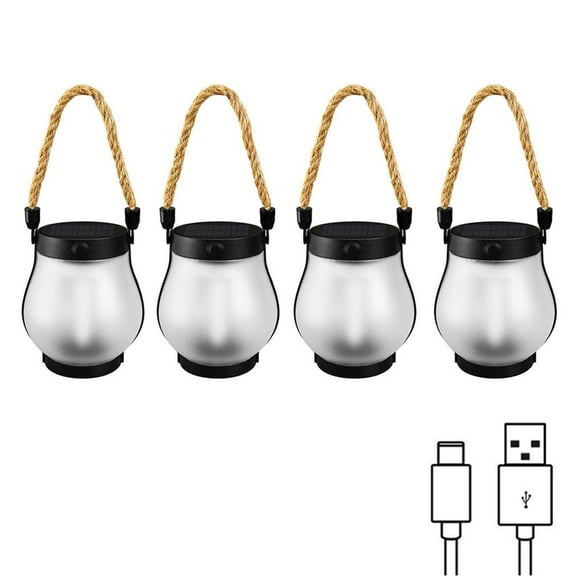 Dancing Flame Solar Lantern Outdoor Lights, LED Hanging Solar Garden Lanterns, Waterproof Flame Lights with 2 Modes USB&Solars Charging for Yard Patio Porch Decor