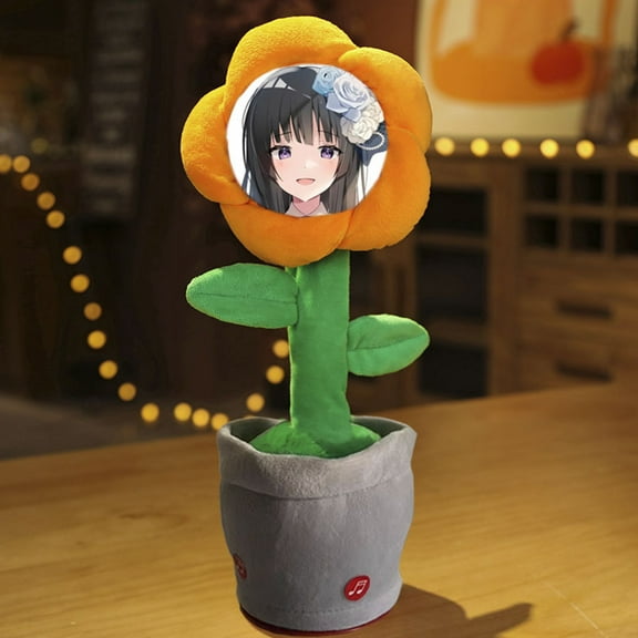 Dancing Flower Plush Toys with Custom Face Custom Dancing Talking Sunflower Toy Repeats What You Say Personalized Funny Gifts (Orange)