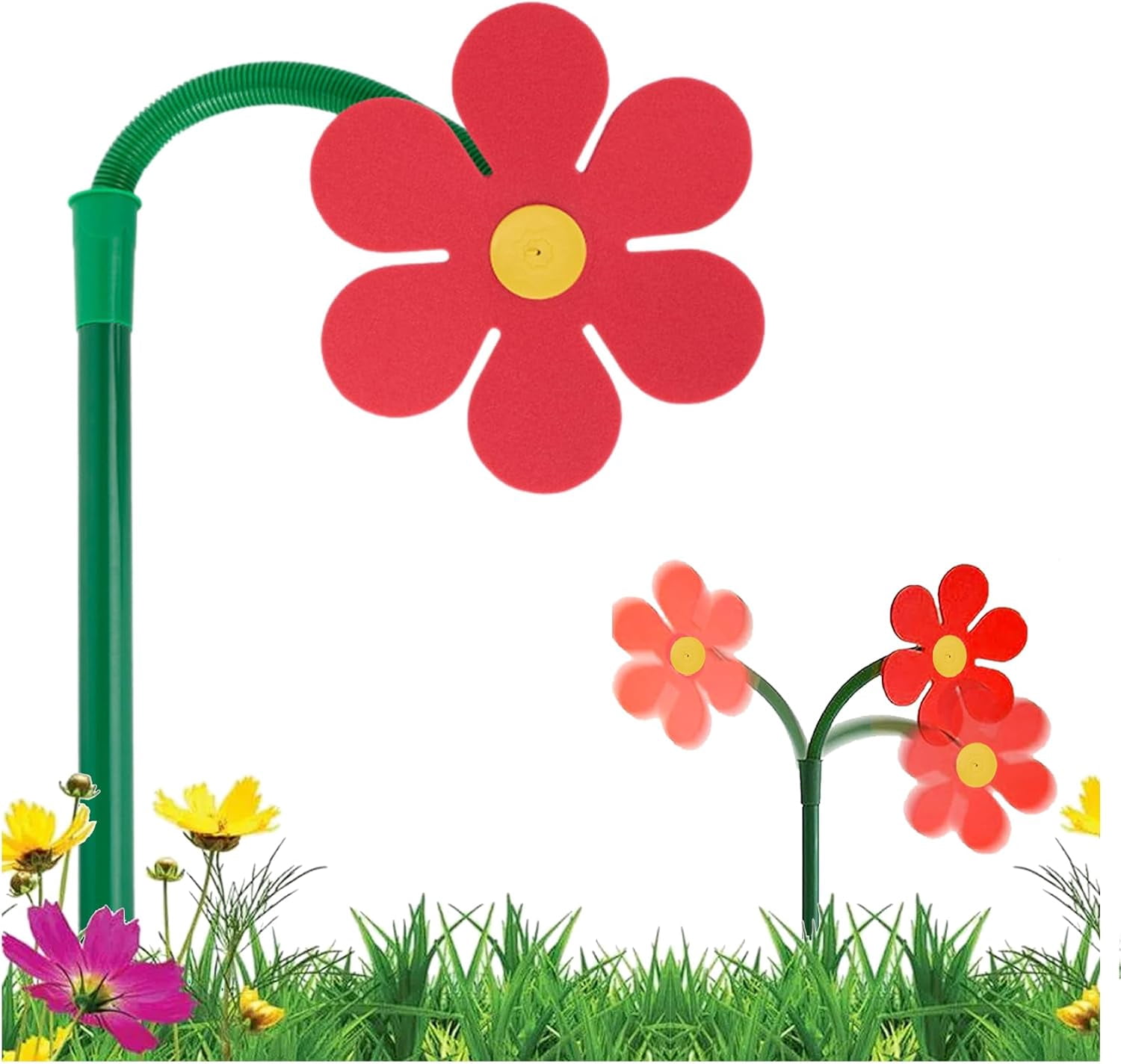 Dancing Flower Sprinkler, 360° Rotating Crazy Daisy Lawn Sprinkler for Yard Watering, Funny Water Toy for Dogs & Kids, Garden Hose Attachable