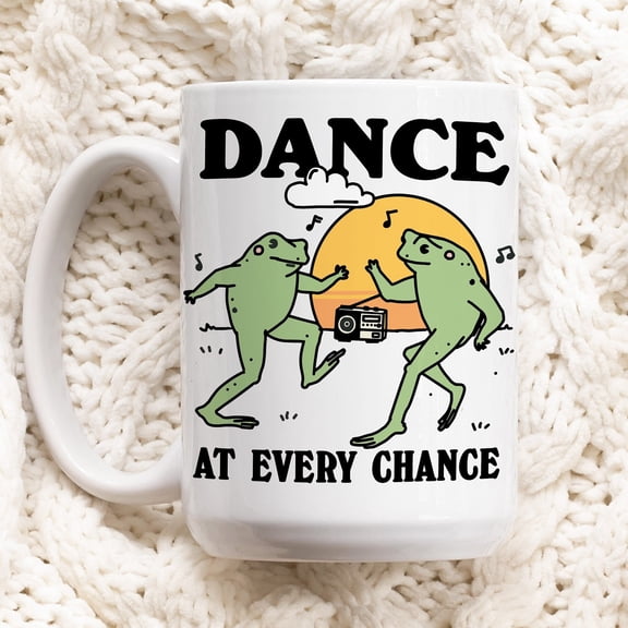 Dancing Frog Coffee Mug, Positive Quote Ceramic Cup, Frog Lover Gift, Friend Colleage Gift Idea, Cottagecore Froggy Mug, Cute Novelty Gift