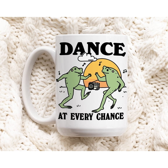 Dancing Frog Coffee Mug, Positive Quote Ceramic Cup, Funny Frog Lover Gift