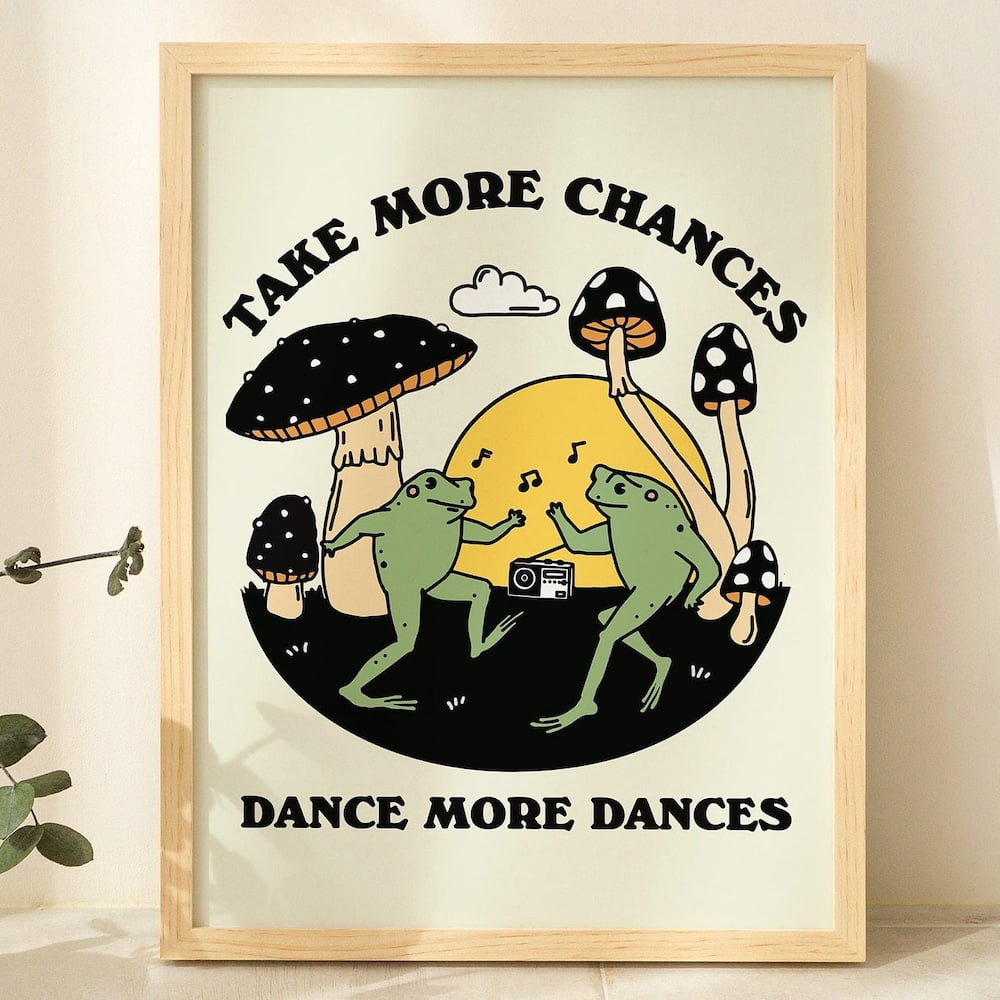 Positive Toad Dancing Frog Wall Print Retro Mushroom Poster 70S Mid Century Positive ...