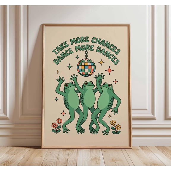 Dancing Frogs Poster Funny Retro Disco Wall Art Positive Quote Art Unframed Paper Print