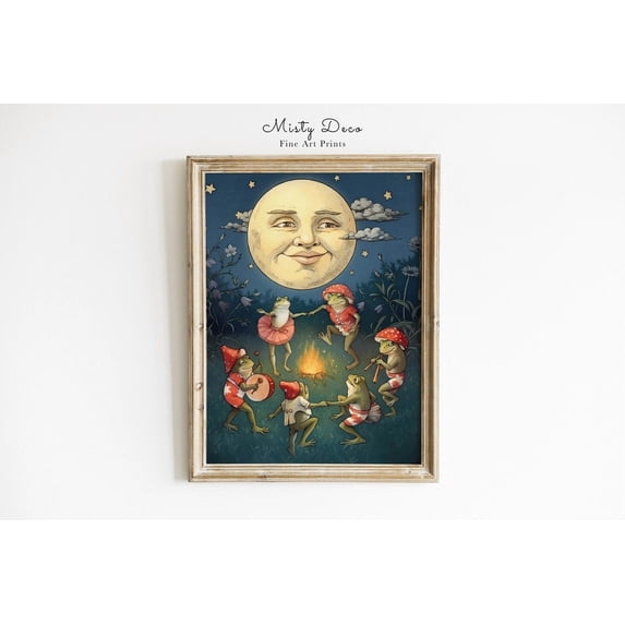Dancing Frogs Under Full Moon Vintage Nursery Poster , Poster Print ...