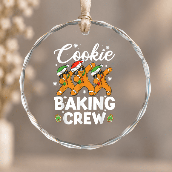 Dancing Gingerbread Man Cookie Baking Crew Ornament, Hanging Decor, Circle Glass Ornament