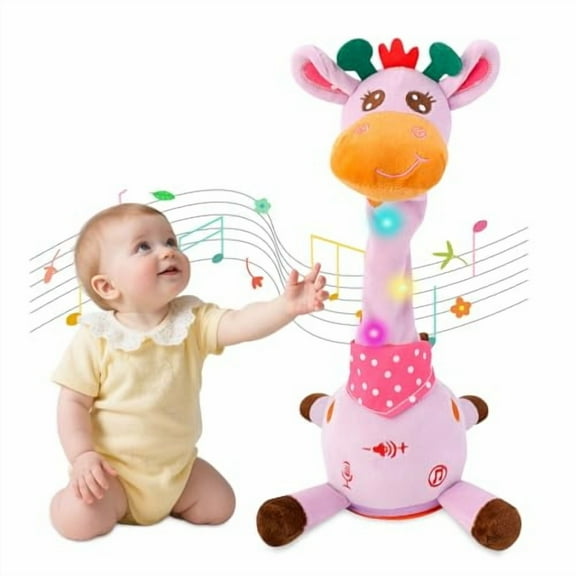 Dancing Giraffe Singing 10 Children's Song,Stuffed Baby Toy Repeats What You Say,Colorful Glowing Plush Interactive Toys (Purple Giraffe)