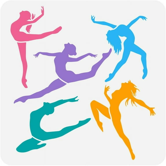 Dancing Girl Painting Stencil 11.8x11.8inch Reusable Dancers/Woman Stencil Large Slim Figure PET Decor Hollow Out Template Colorful