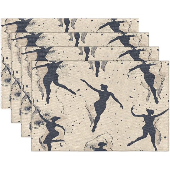 Dancing Girl Placemats Set of 4 Linen Fabric Place Mats Heat Resistant Machine Washable Placemats Non-Slip Place Mat for Kitchen Dining Table