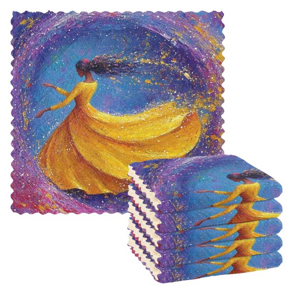 Dancing Girl's Back Kitchen Cloth Dish Towels for Drying Washing Absorbent Dish Rags 6 Pack