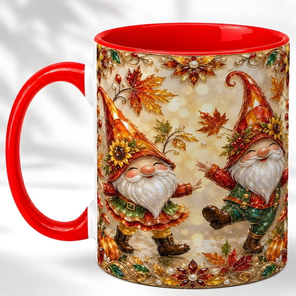Dancing Gnomes Coffee Mug, Fall Pumpkin Mug, Ceramic Cup