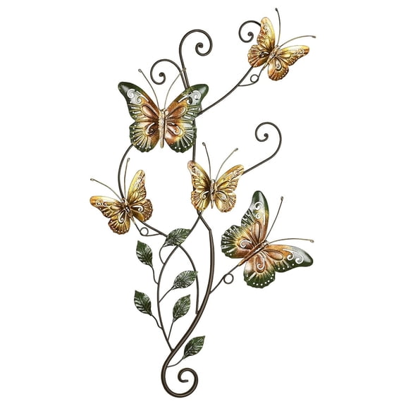 Dancing Green/ Butterflies II Nature Garden Wall Art - Metal Sculpture for Bedroom, Bathroom, Kitchen, Entryway, Foyer - Artwork Decor