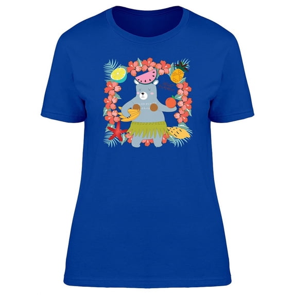 Dancing Grey Bear With Fruits T-Shirt Women -Image by Shutterstock, Female Large