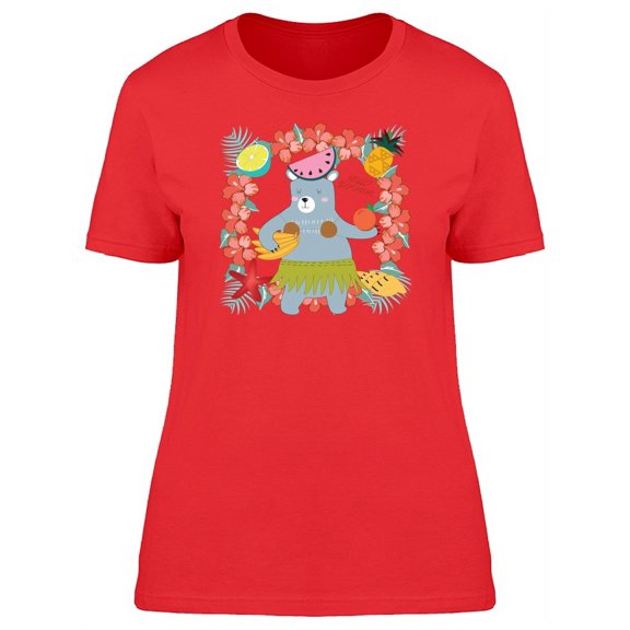 Dancing Grey Bear With Fruits T-Shirt Women -Image by Shutterstock, Female x-Large