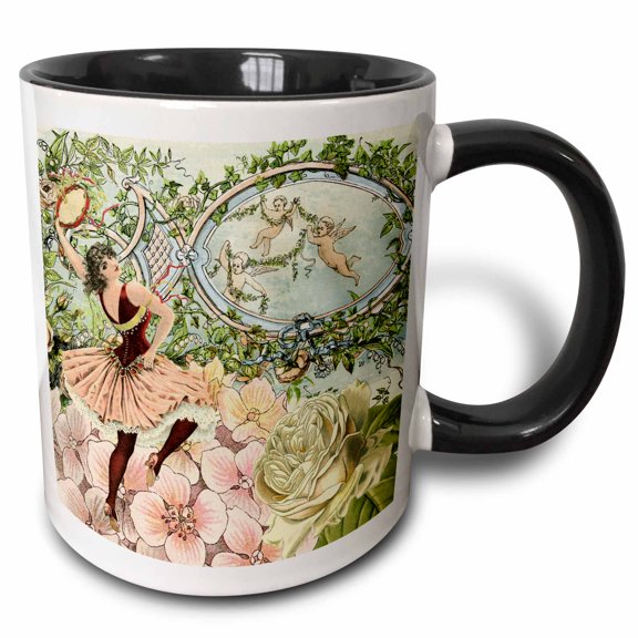 3drose, Dancing Gypsy with Tambourine Giant Flowers, 11oz Two-tone Black Mug