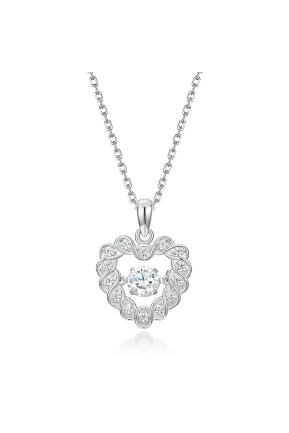 Dancing Heart Pendant Necklace, 5A Zircon Surrounding D-Color VVS1 Moissanite Diamond Shining Women's Jewelry, 18k Gold Over Silver Luxury Gift For Her