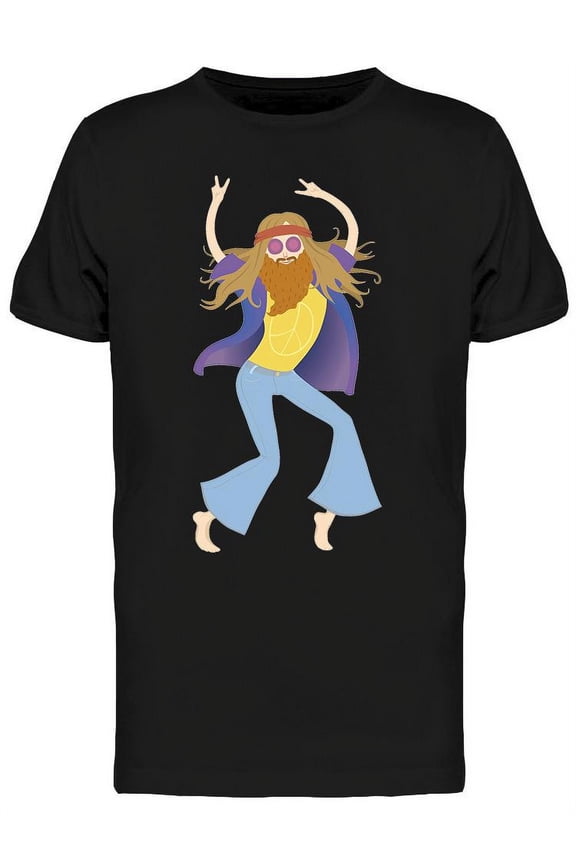 Dancing Hippie Cartoon T-Shirt Men -Image by Shutterstock, Male Small