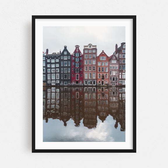 Dancing Houses - Amsterdam North Holland Netherlands Photography Architecture Cityscape Travel Poster Scenic Black Framed Wall Art Print 5 x 7 inches