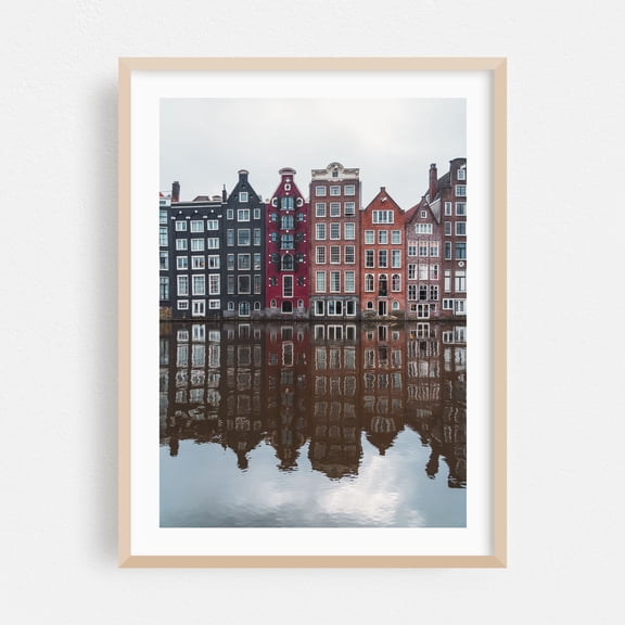 Dancing Houses - Amsterdam North Holland Netherlands Photography Architecture Cityscape Travel Poster Scenic Oak Framed Wall Art Print 5 x 7 inches