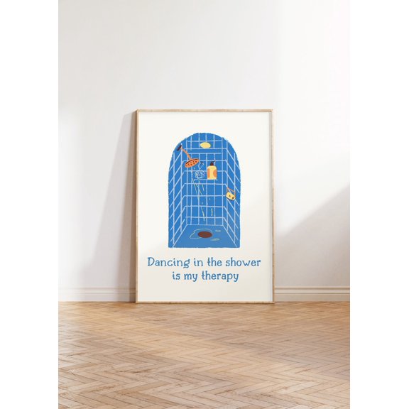 Dancing In The Shower Poster, Blue Bathroom Wall Art